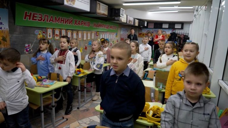 ‘We won’t hear the bangs’: Ukrainian city moves schools into metro stations