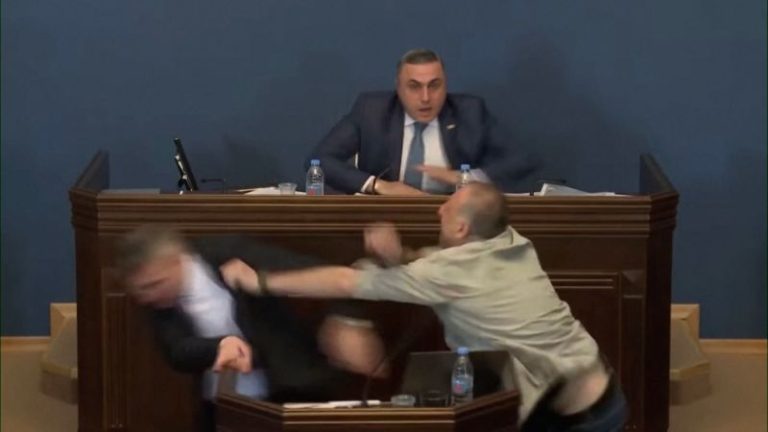 Georgian politician punches opponent in face in brawl over ‘foreign agent’ law